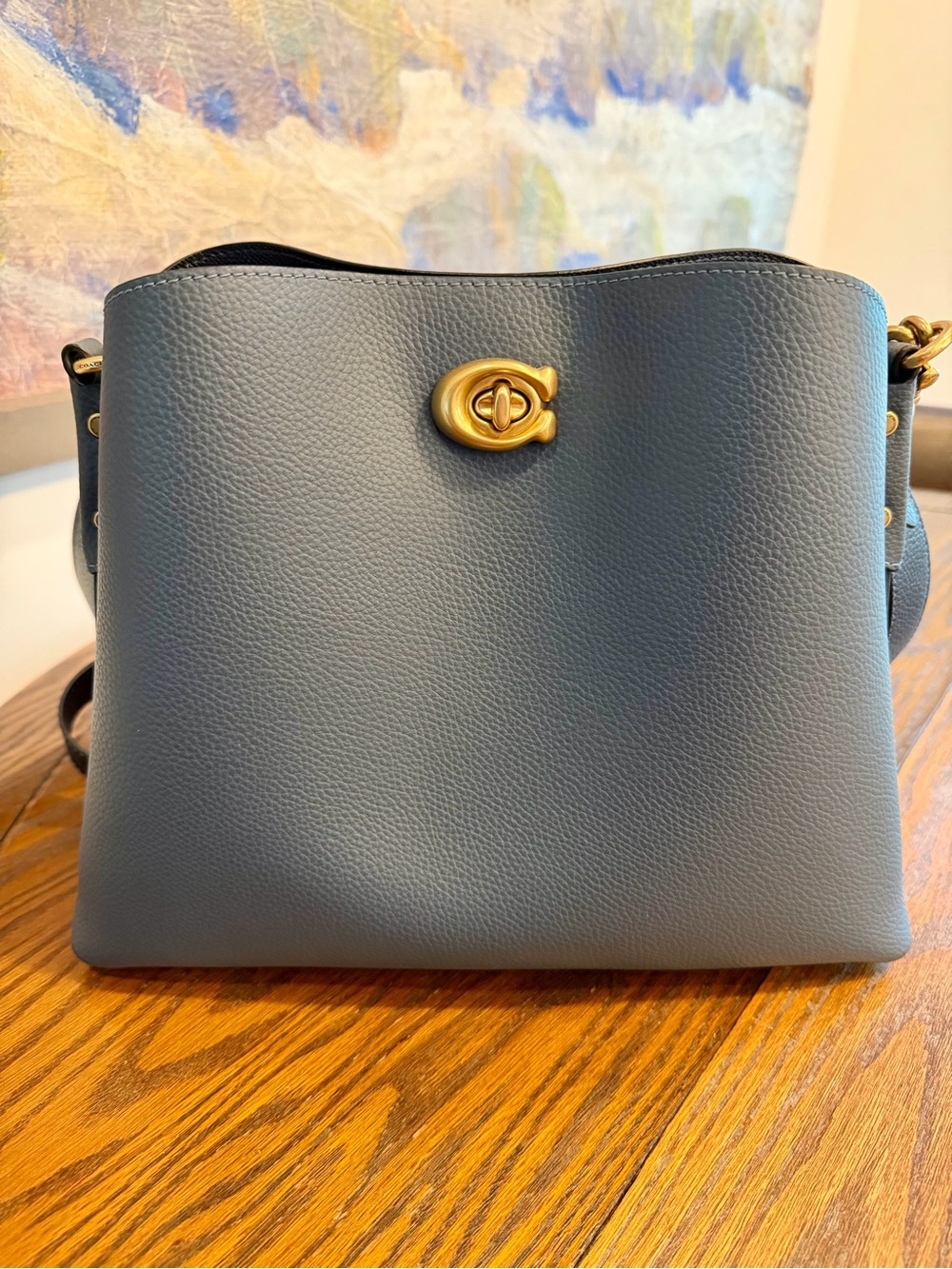 Coach Willow Bucket Leather Shoulder Bag in Denim Blue with Gold Hardware - Picture 2 of 9